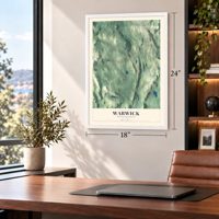 Warwick, Massachusetts map, 18 x 24 inch print in a white frame in a home office
