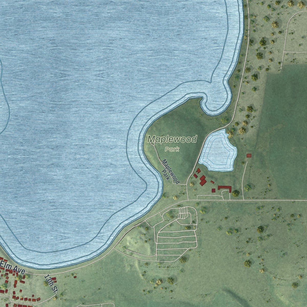 Second close-up of the map of Waseca, Minnesota print showing more streets and buildings