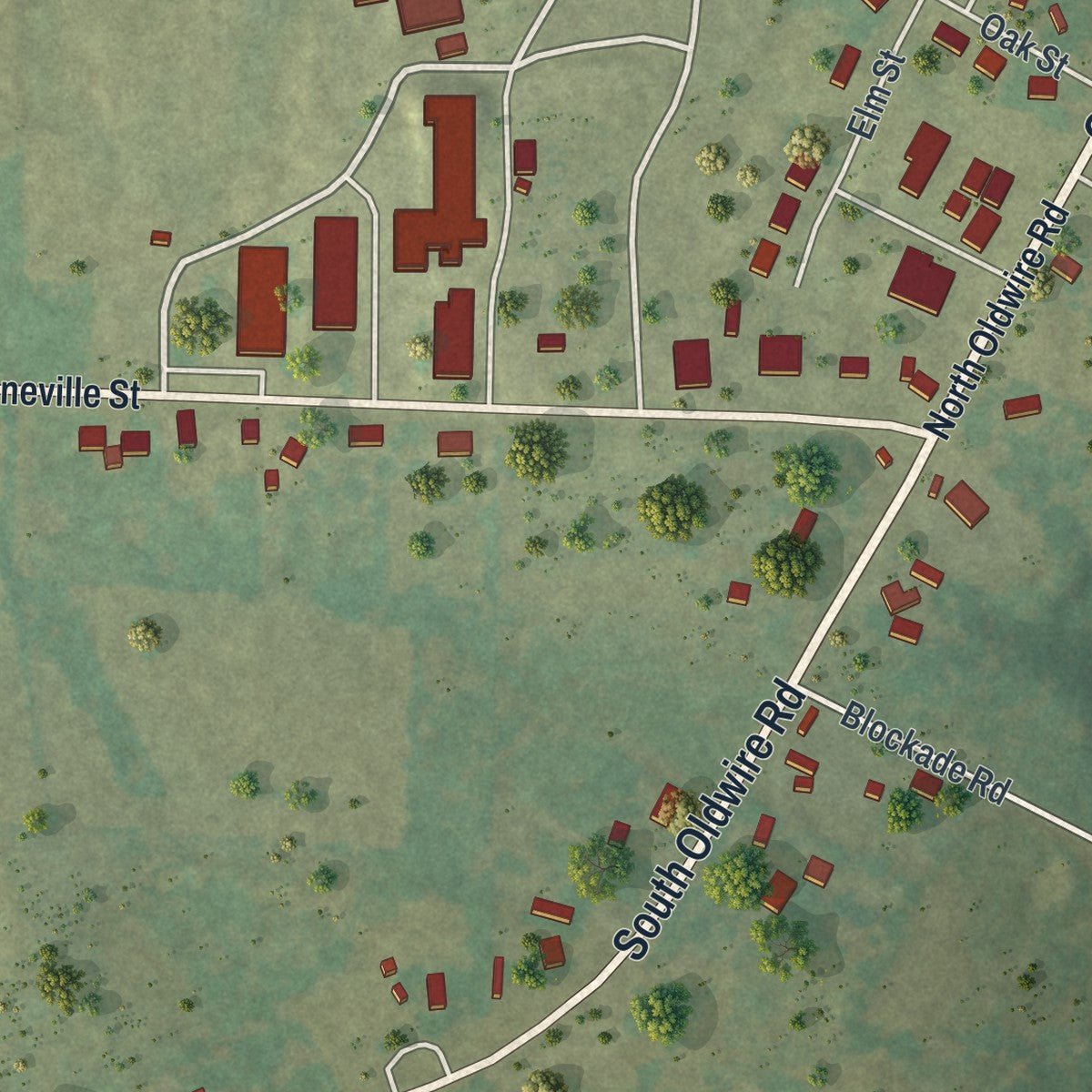 Second close-up of the map of Washburn, Missouri print showing more streets and buildings