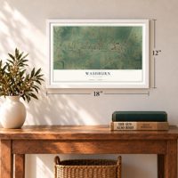 Washburn, Missouri map, 12 x 18 inch print in a white frame in an entryway
