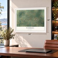 Washburn, Missouri map, 18 x 24 inch print in a white frame in a home office