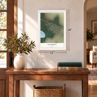 Washburn, Texas map, 12 x 18 inch print in a white frame in an entryway