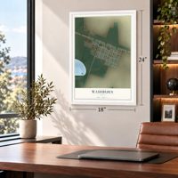 Washburn, Texas map, 18 x 24 inch print in a white frame in a home office