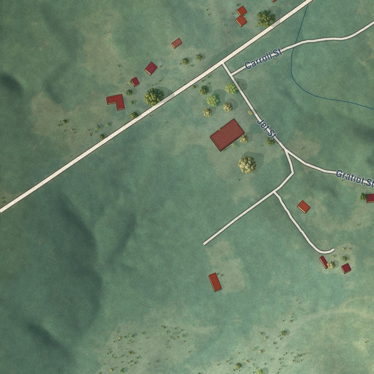 Second close-up of the map of Washington, Arkansas print showing more streets and buildings