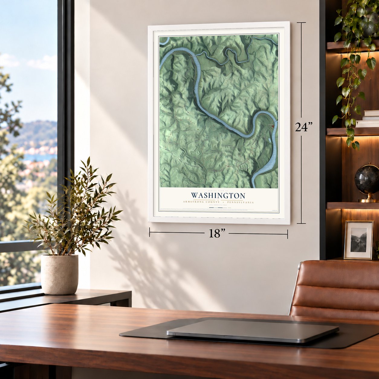 Washington, Armstrong County, Pennsylvania map, 18 x 24 inch print in a white frame in a home office