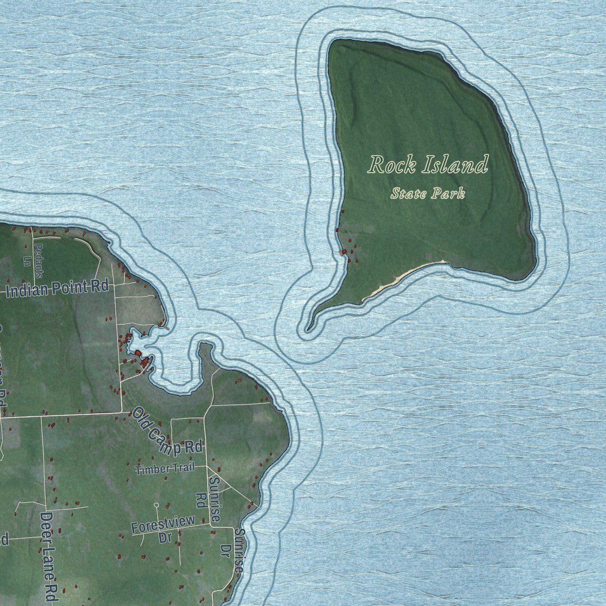 Second close-up of the map of Washington, Door County, Wisconsin print showing more streets and buildings