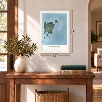 Washington, Door County, Wisconsin map, 12 x 18 inch print in a white frame in an entryway