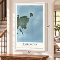 Washington, Door County, Wisconsin map, 24 x 36 inch print in a white frame by a staircase
