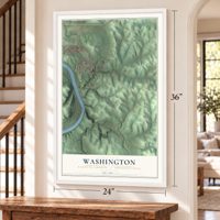 Washington, Fayette County, Pennsylvania map, 24 x 36 inch print in a white frame by a staircase