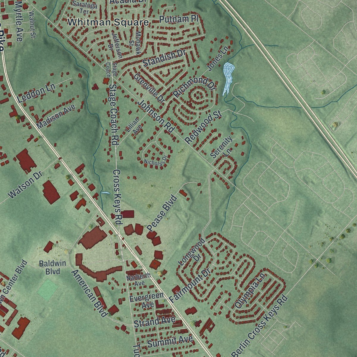 Second close-up of the map of Washington, Gloucester County, New Jersey print showing more streets and buildings