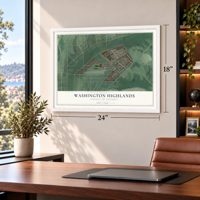 Washington Highlands, District of Columbia map, 18 x 24 inch print in a white frame in a home office
