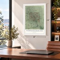 Washington Highlands, Wisconsin map, 18 x 24 inch print in a white frame in a home office