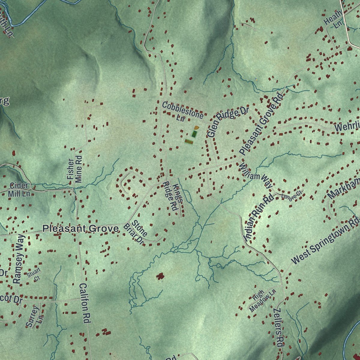 Second close-up of the map of Washington, Morris County, New Jersey print showing more streets and buildings