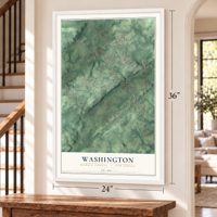 Washington, Morris County, New Jersey map, 24 x 36 inch print in a white frame by a staircase