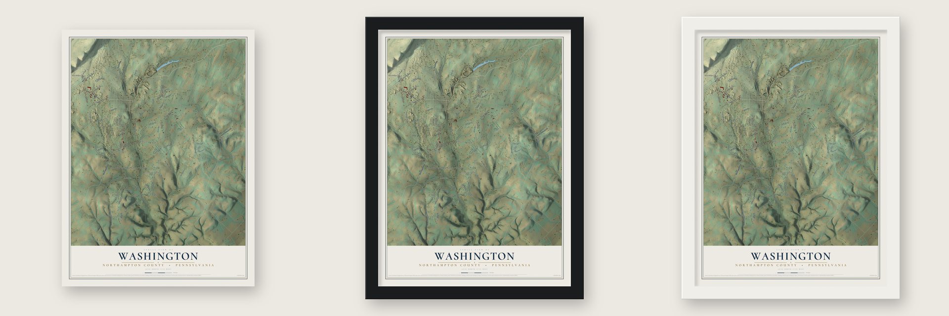 Washington, Northampton County, Pennsylvania map unframed, in a black wood frame and in a white wood frame