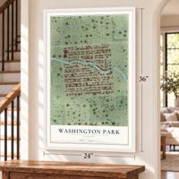 Washington Park, Florida map, 24 x 36 inch print in a white frame by a staircase