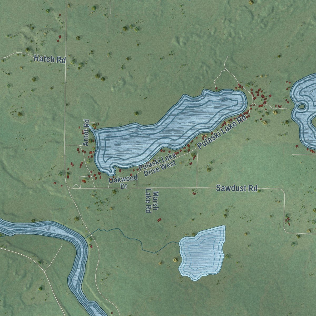Second close-up of the map of Washington, Rusk County, Wisconsin print showing more streets and buildings