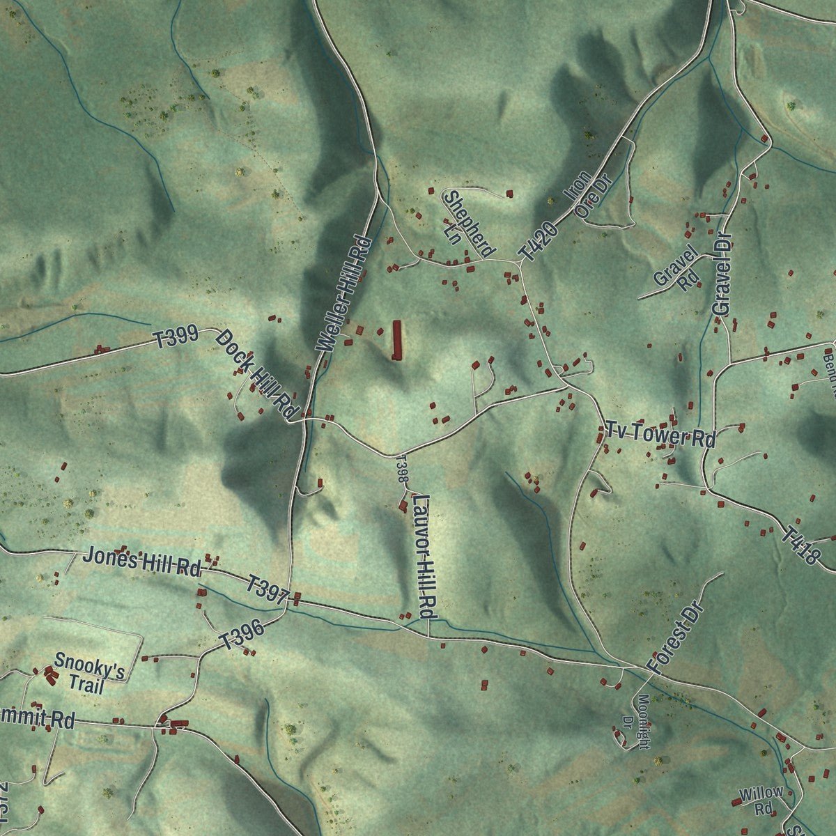 Second close-up of the map of Washington, Snyder County, Pennsylvania print showing more streets and buildings