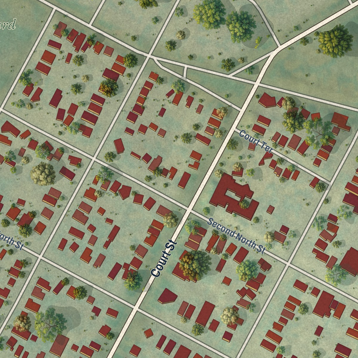 Second close-up of the map of Washington Square, New York print showing more streets and buildings