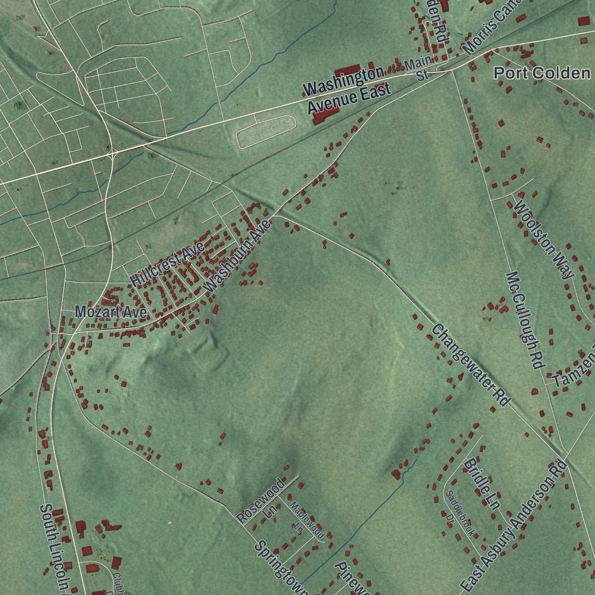 Second close-up of the map of Washington, Warren County, New Jersey print showing more streets and buildings