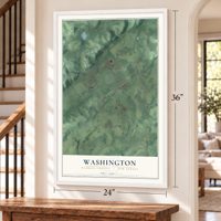Washington, Warren County, New Jersey map, 24 x 36 inch print in a white frame by a staircase