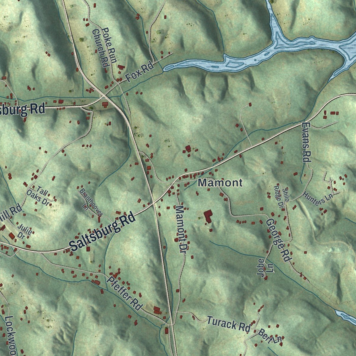 Second close-up of the map of Washington, Westmoreland County, Pennsylvania print showing more streets and buildings