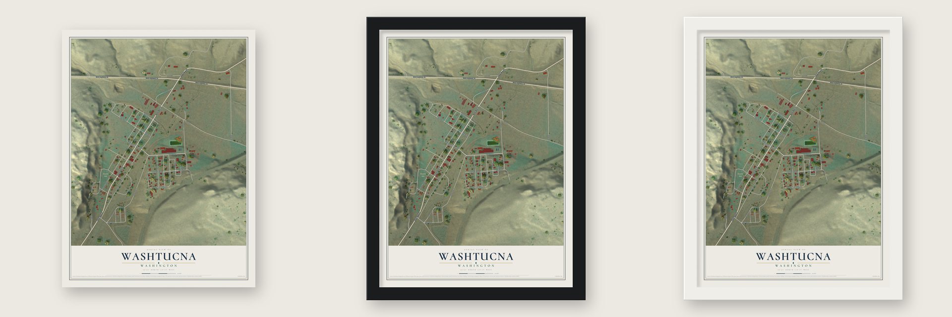 Washtucna, Washington map unframed, in a black wood frame and in a white wood frame