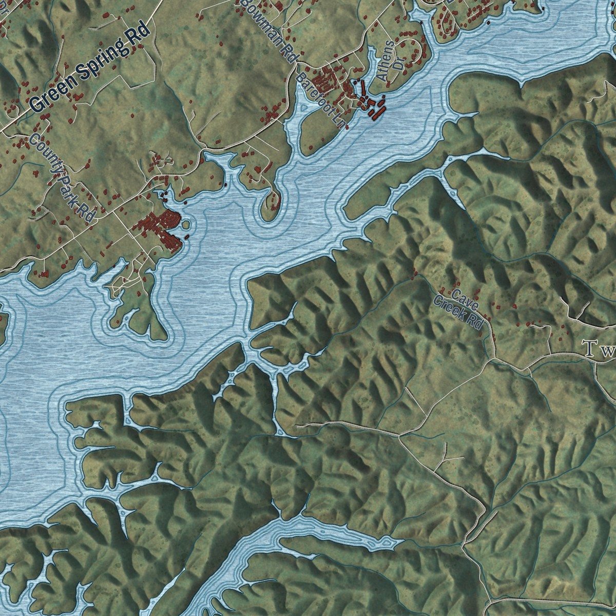 Second close-up of the map of Watauga, Virginia print showing more streets and buildings
