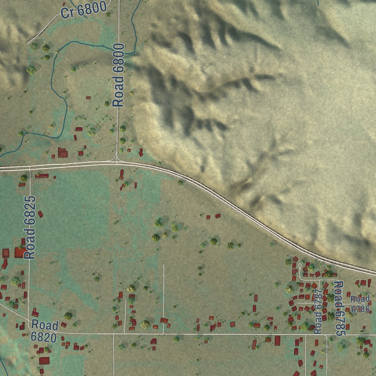 Second close-up of the map of Waterflow, New Mexico print showing more streets and buildings