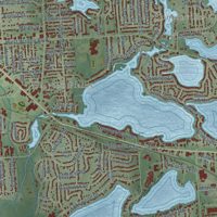 Second close-up of the map of Waterford, Michigan print showing more streets and buildings