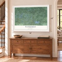 Watersmeet, Michigan map, 24 x 36 inch print in a white frame above a dresser by a staircase