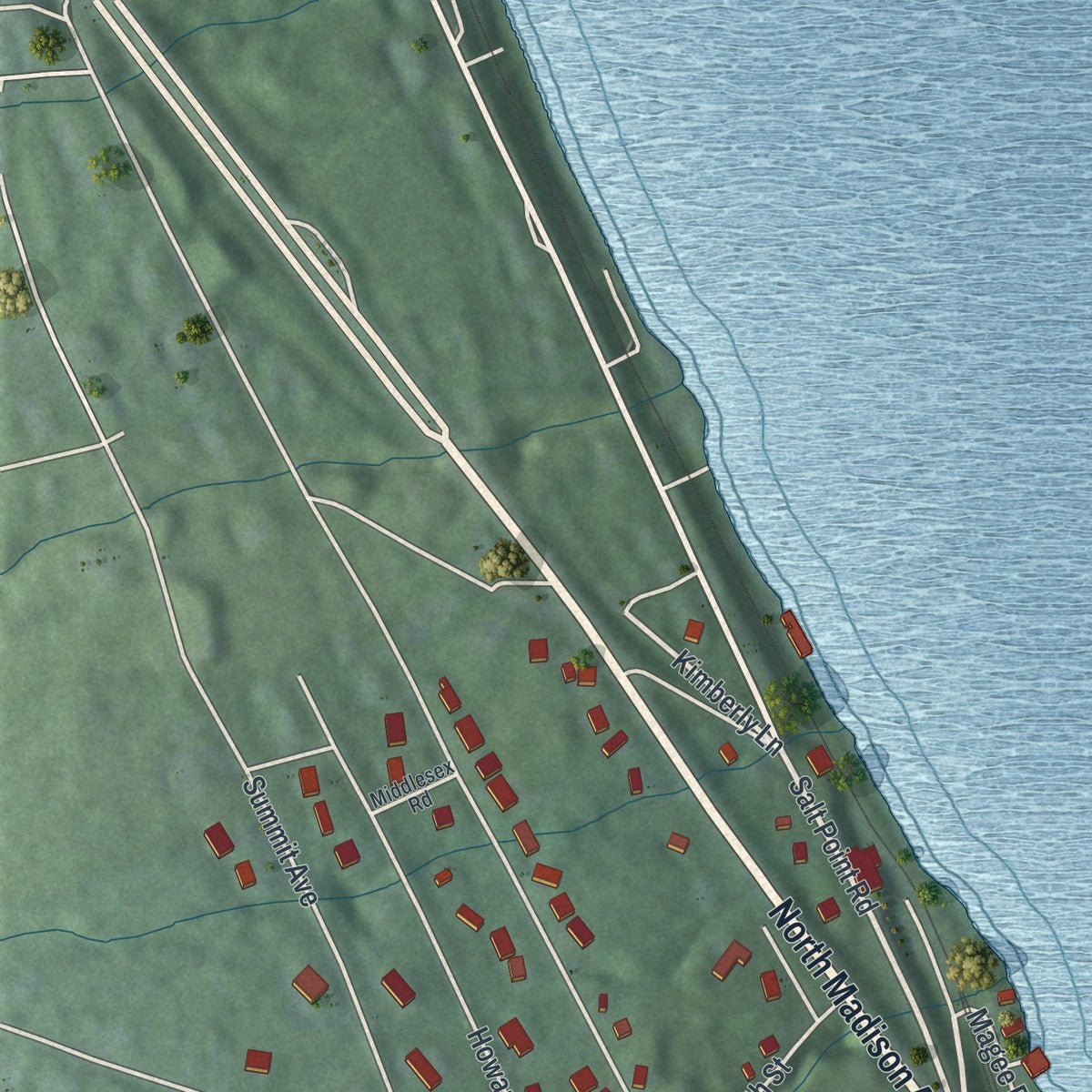Second close-up of the map of Watkins Glen, New York print showing more streets and buildings