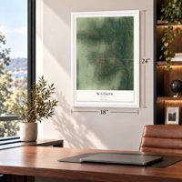 Watson, Illinois map, 18 x 24 inch print in a white frame in a home office