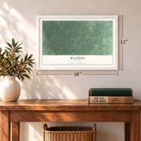 Watson, New York map, 12 x 18 inch print in a white frame in an entryway