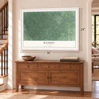 Watson, New York map, 24 x 36 inch print in a white frame above a dresser by a staircase