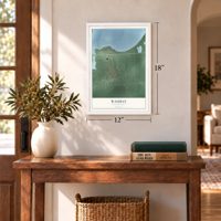 Waubay, South Dakota map, 12 x 18 inch print in a white frame in an entryway
