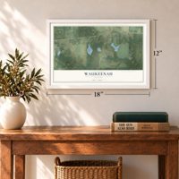 Waukeenah, Florida map, 12 x 18 inch print in a white frame in an entryway