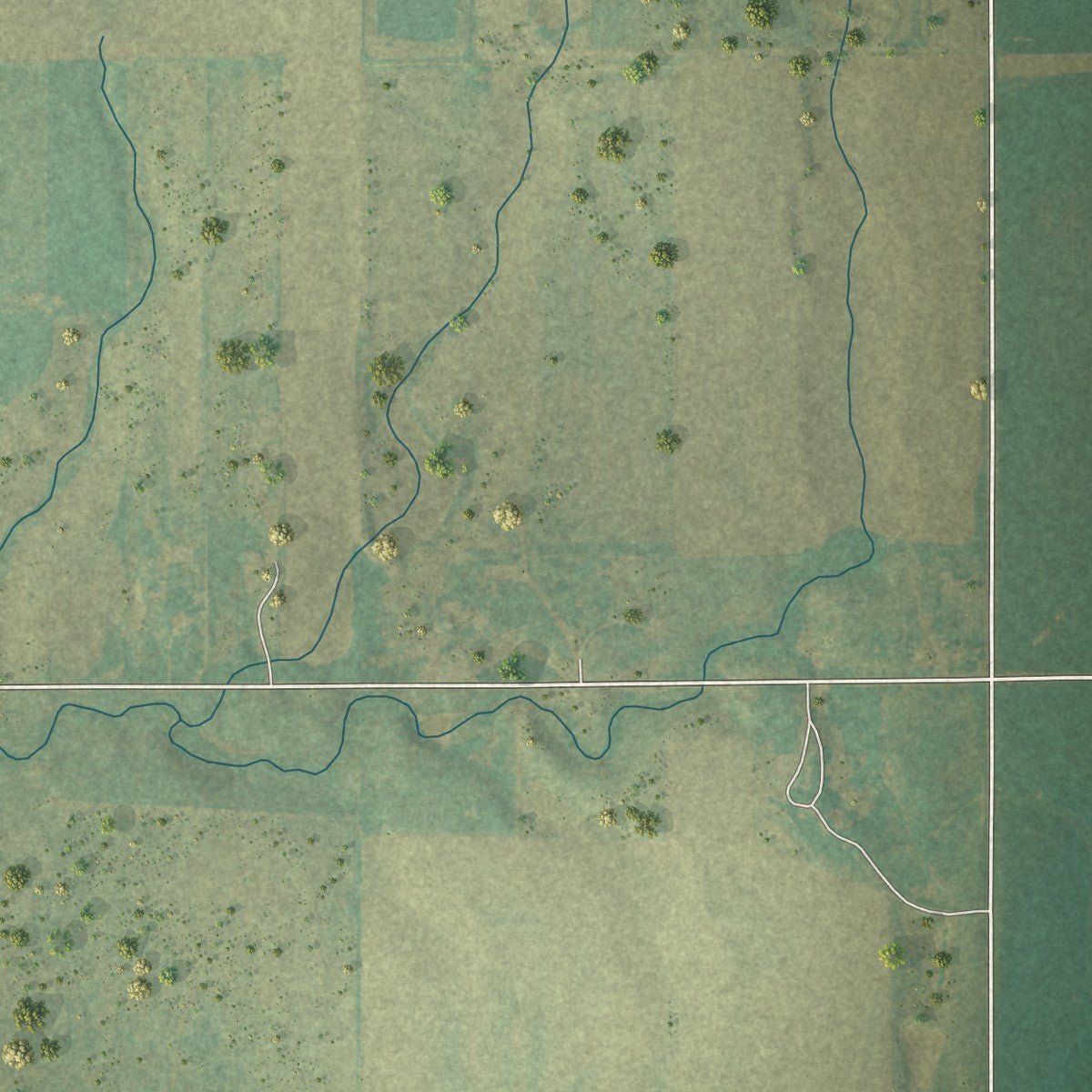 Second close-up of the map of Waukomis, Oklahoma print showing more streets and buildings