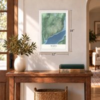Wauna, Washington map, 12 x 18 inch print in a white frame in an entryway