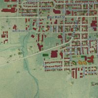 Second close-up of the map of Waupun, Dodge County, Wisconsin print showing more streets and buildings