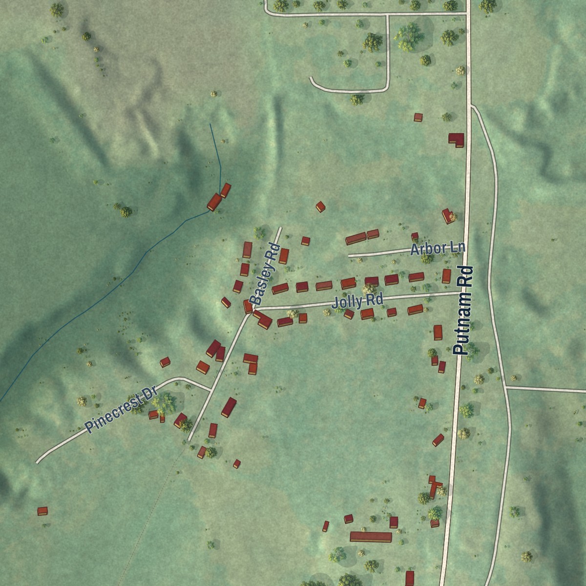Second close-up of the map of Wauregan, Connecticut print showing more streets and buildings