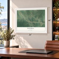 Waverly, Alabama map, 18 x 24 inch print in a white frame in a home office