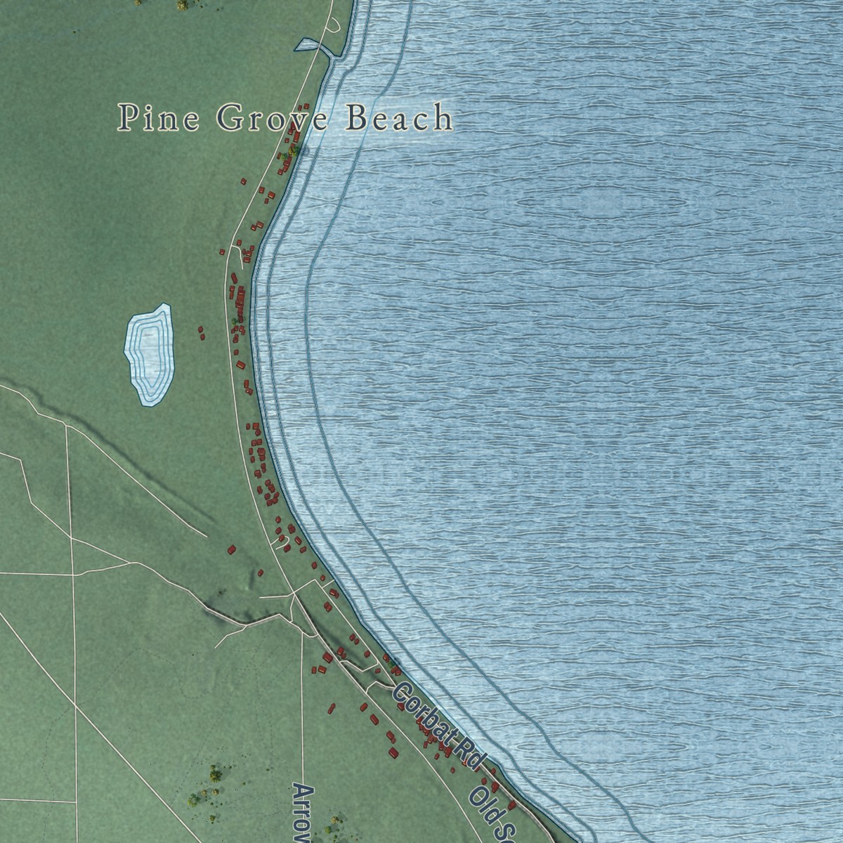 Second close-up of the map of Waverly, Cheboygan County, Michigan print showing more streets and buildings