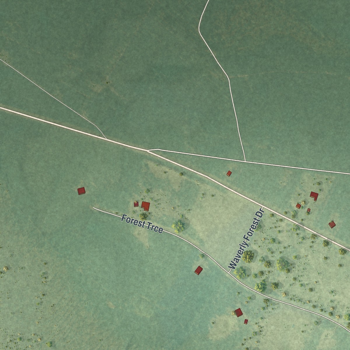 Second close-up of the map of Waverly, Georgia print showing more streets and buildings