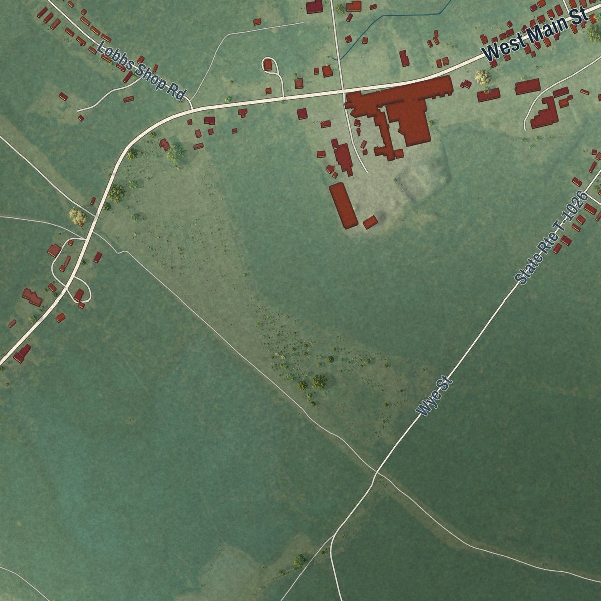 Second close-up of the map of Waverly, Virginia print showing more streets and buildings