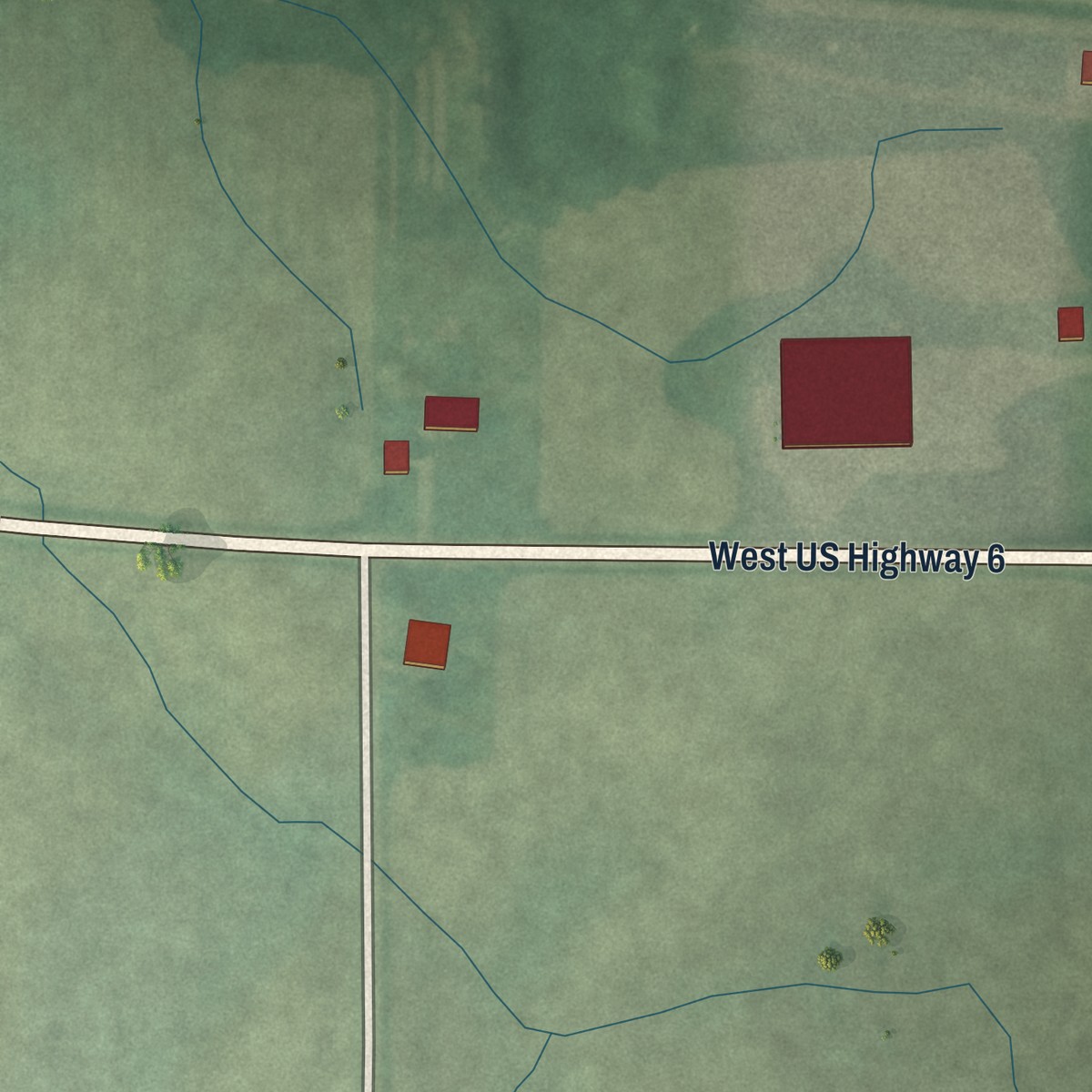 Second close-up of the map of Wawaka, Indiana print showing more streets and buildings