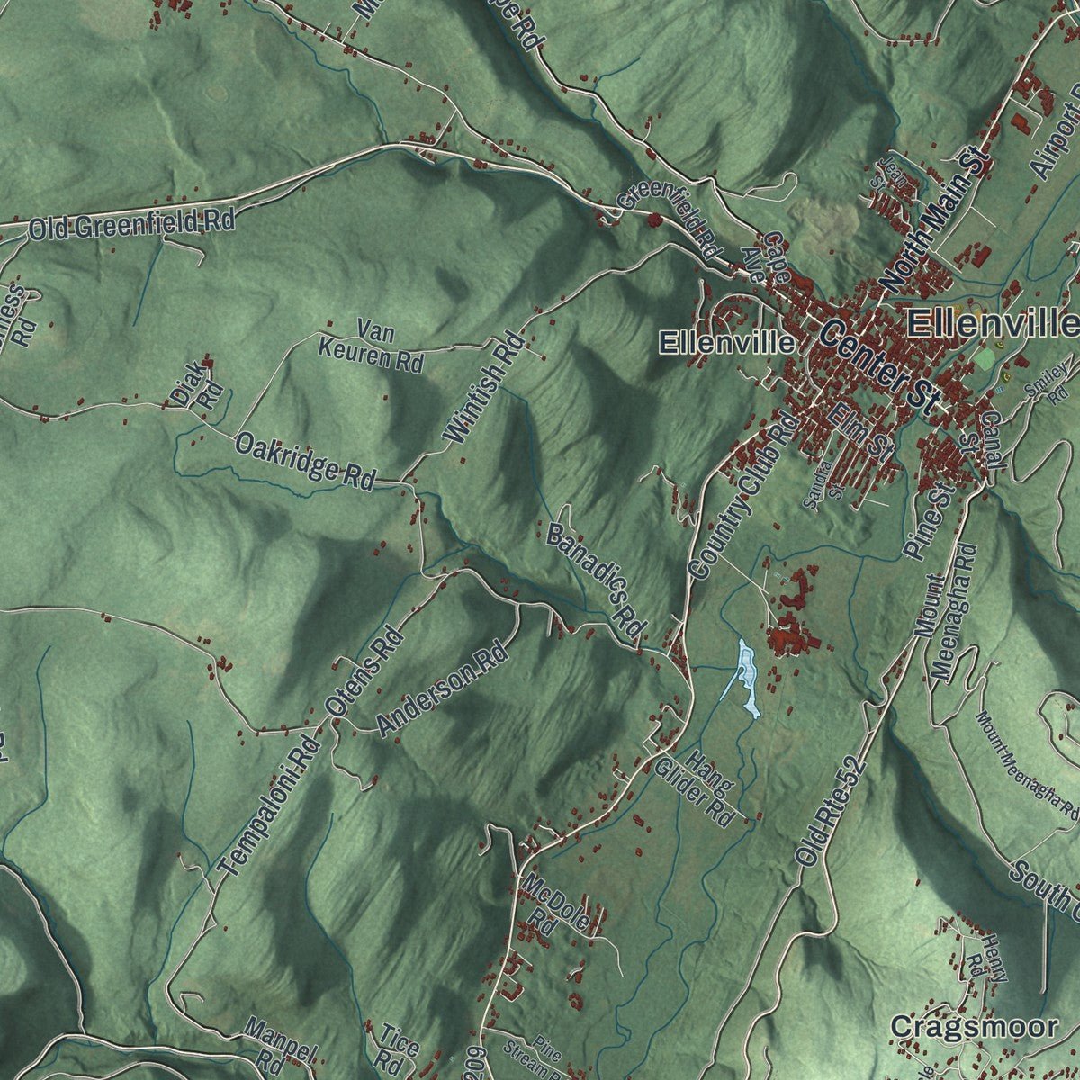 Second close-up of the map of Wawarsing, New York print showing more streets and buildings