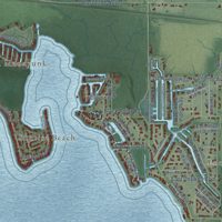 Second close-up of the map of Wawasee, Indiana print showing more streets and buildings