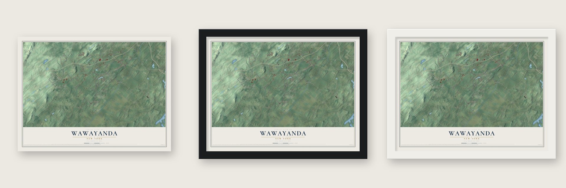 Wawayanda, New York map unframed, in a black wood frame and in a white wood frame