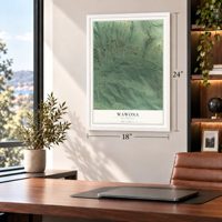 Wawona, California map, 18 x 24 inch print in a white frame in a home office
